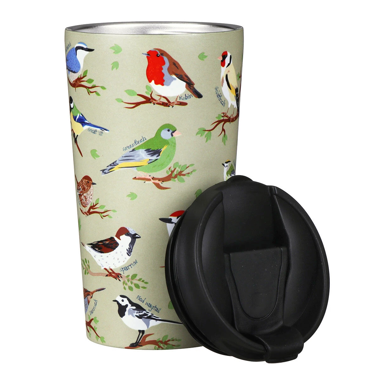 Eco Chic Green Wild Birds Stainless Steel Travel Coffee Cup 4 Eco Chic Green Wild Birds Stainless Steel Travel Coffee Cup - Image 2