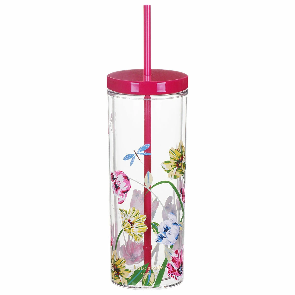 Kate Spade New York Dragonflies And Tulips Acrylic Tumbler With Straw 3 Kate Spade New York Dragonflies And Tulips Acrylic Tumbler With Straw