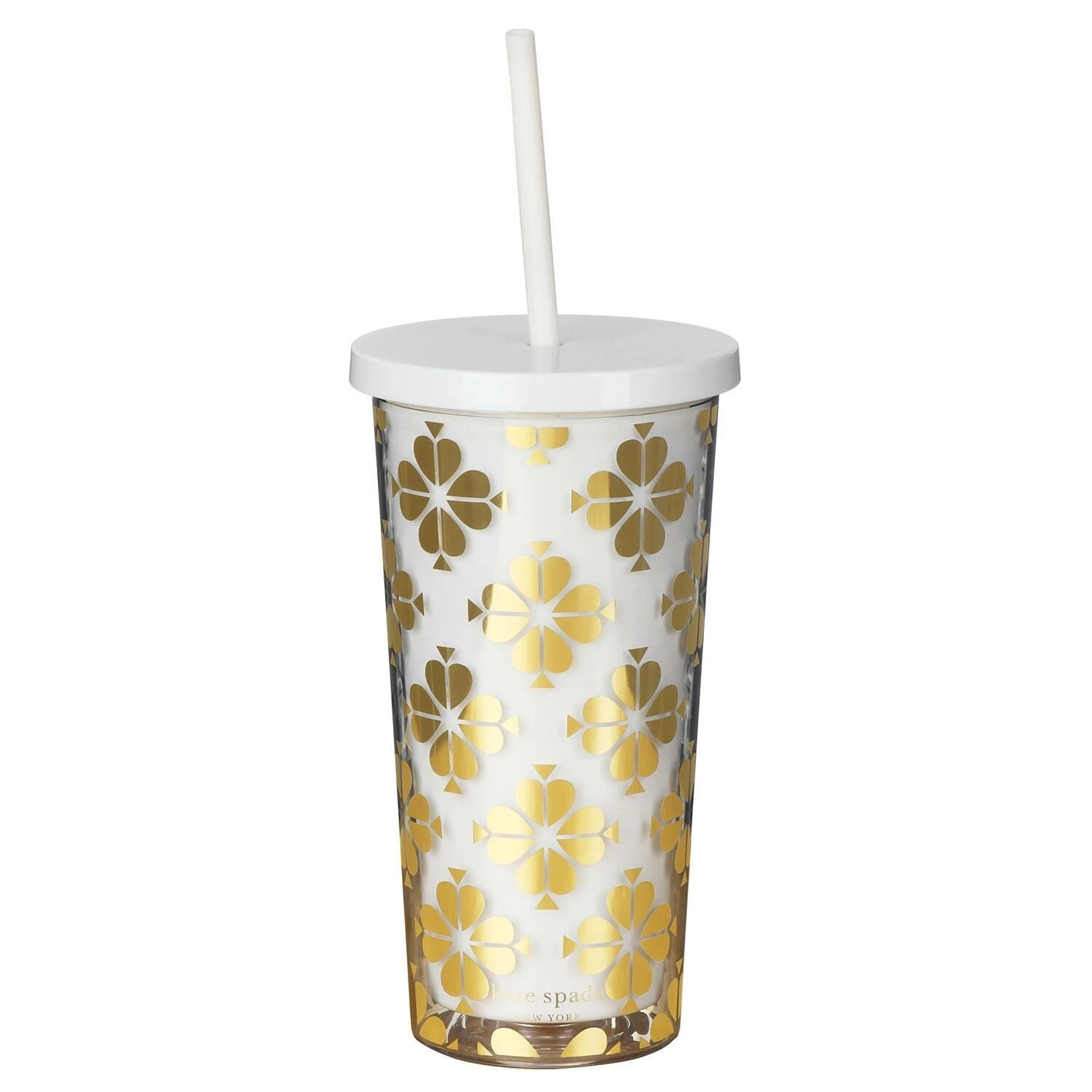 Kate Spade New York Gold Spade Flower Tumbler With Straw 3 Kate Spade New York Gold Spade Flower Tumbler With Straw
