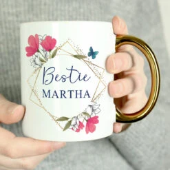Personalised Geometric Floral Gold Handle Mug -Yankee Candle Shop pmc personalised p0805n44 geometic floral gold handle mug 07