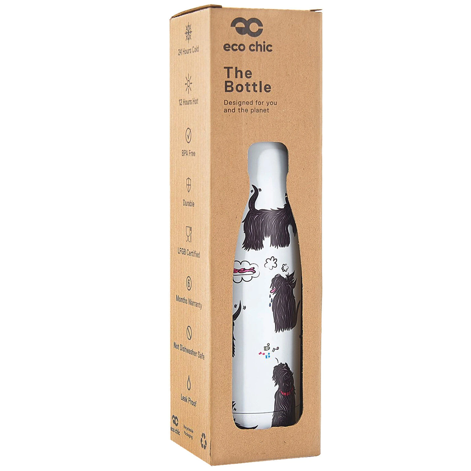 Eco Chic White Scatty Scotty Dogs 500ml Thermal Drinks Bottle 4 Eco Chic White Scatty Scotty Dogs 500ml Thermal Drinks Bottle - Image 2
